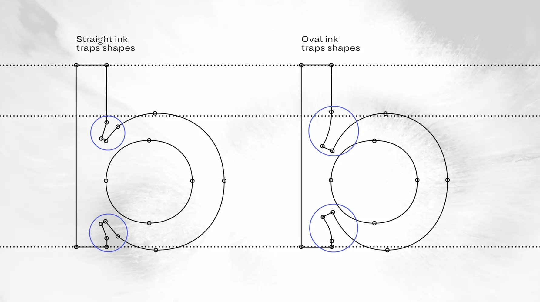 Ink trap shape variations