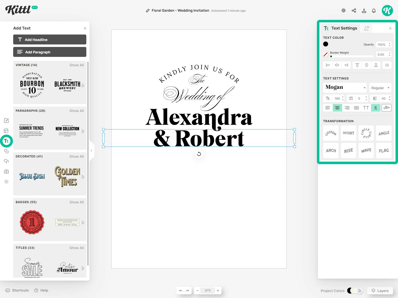 Add text for your DIY Floral Wedding Invitation - elegant script fonts