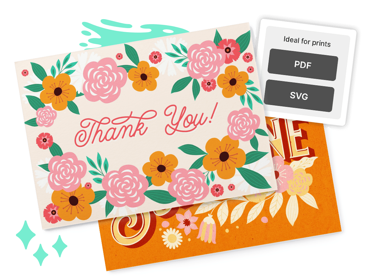 Floral greeting card design in Kittl