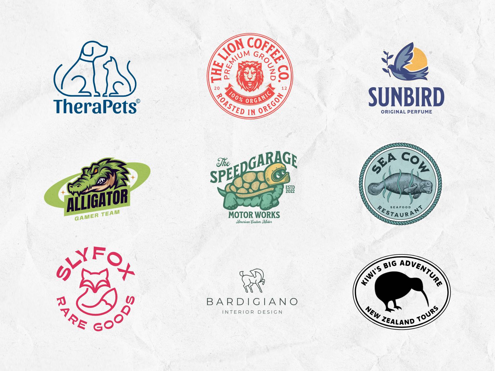 A selection of playful and dynamic animal logo templates