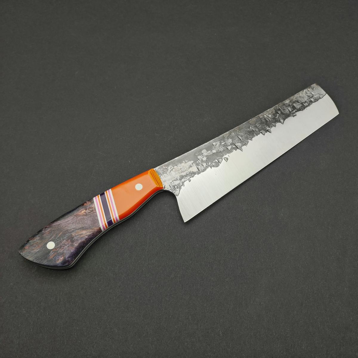 Kanji Knives - Handgeschmiedetes Nakiri - Orange-Lila
