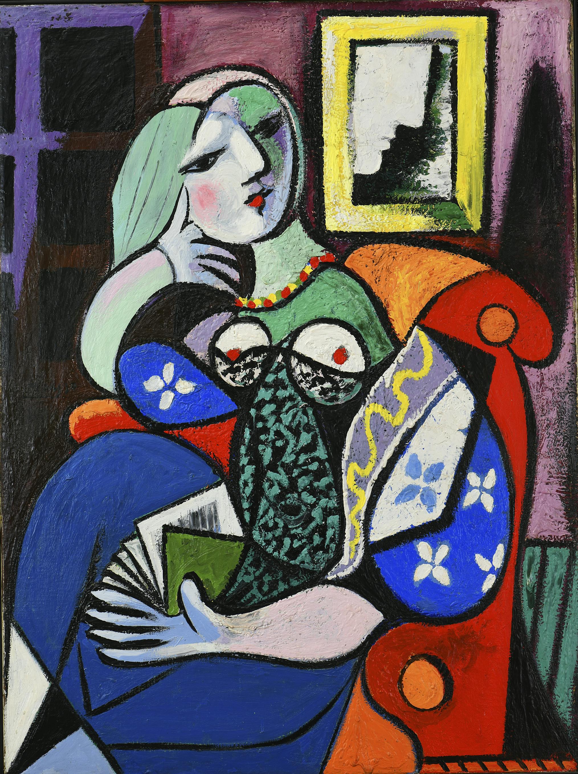 Pablo Picasso Woman with a Book, 1932. Oil on canvas 130.5 x 97.8. The Norton Simon Foundation (C) Succession Picasso/DACS 2021 / photo The Norton Simon Foundation