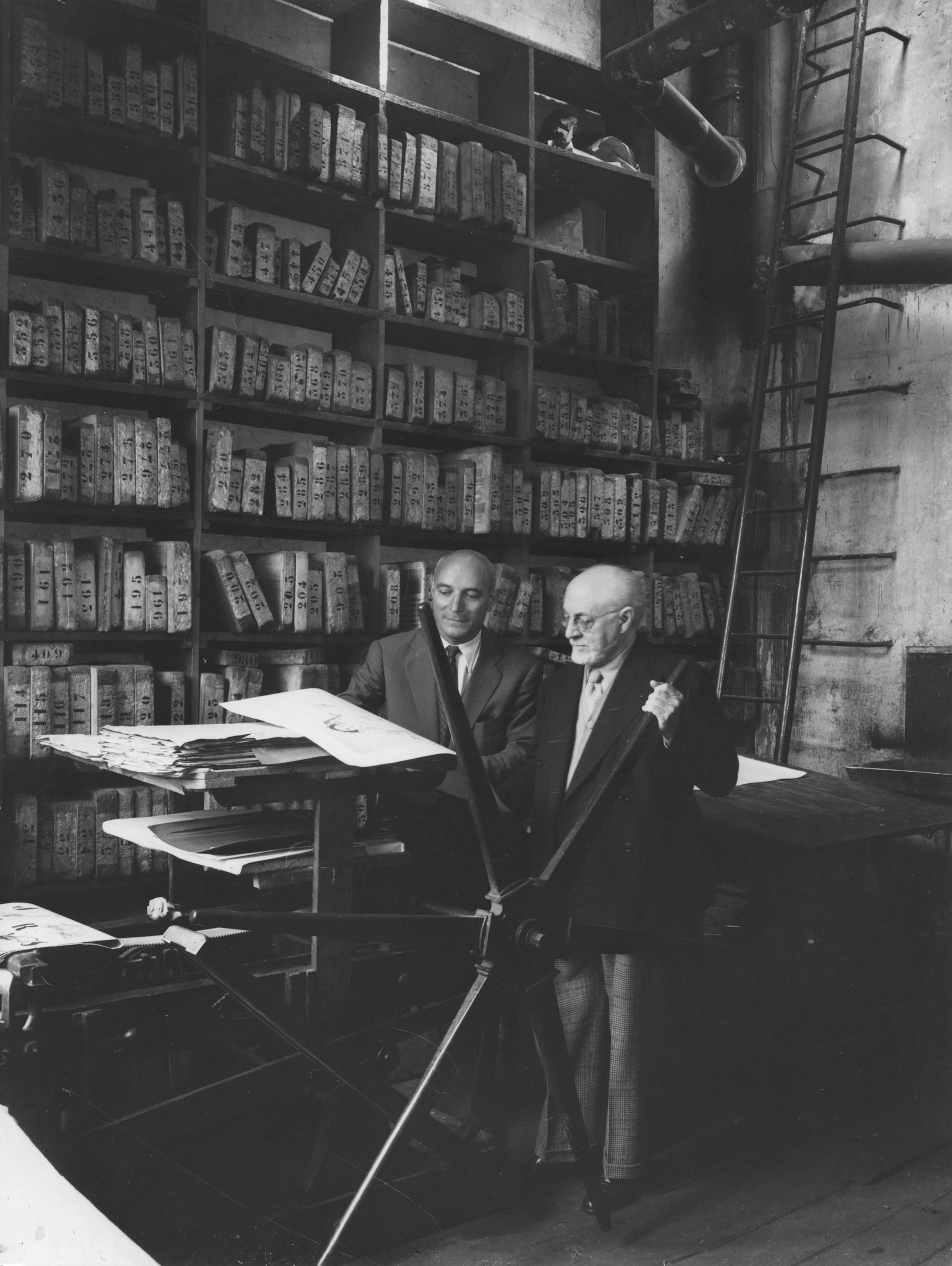Fernand Mourlot and Henri Matisse in Galerie Mourlot printshop