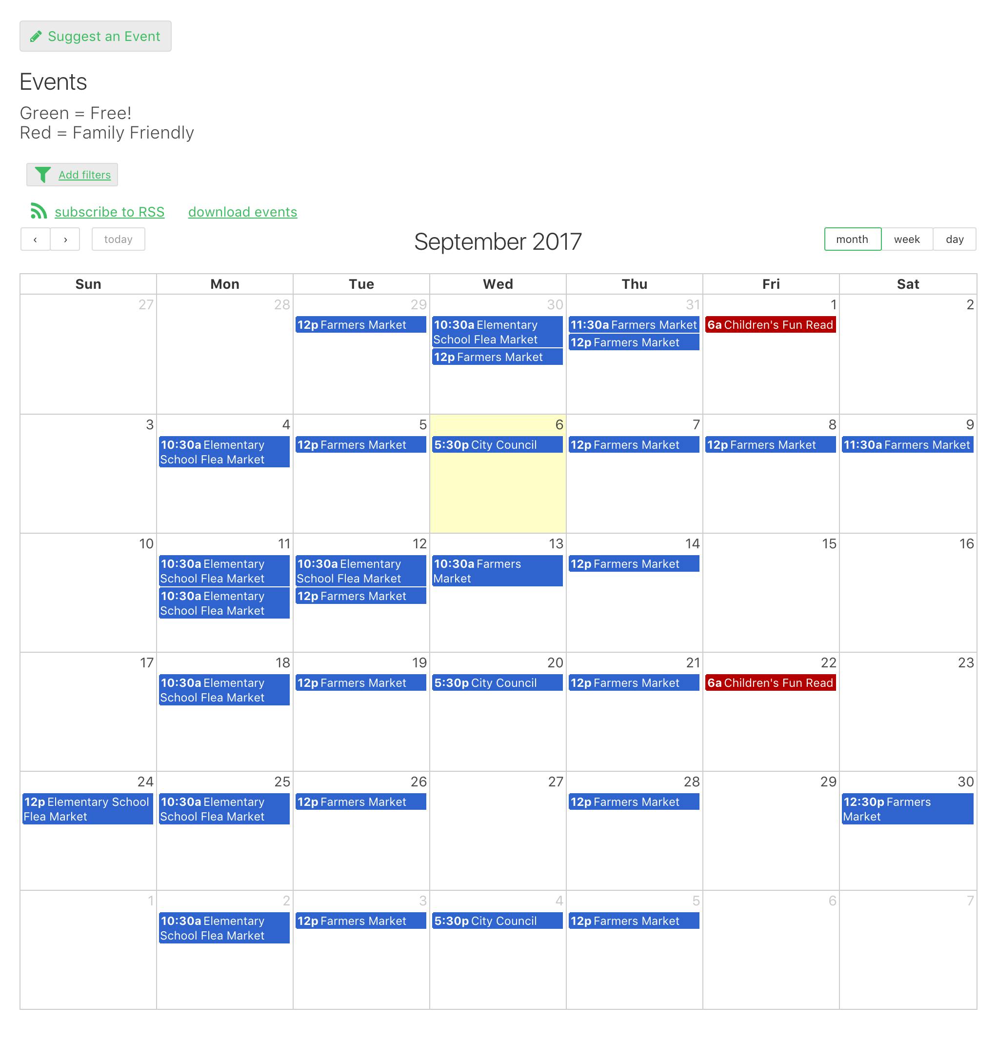 Online database and workflow templates: Event Calendar
