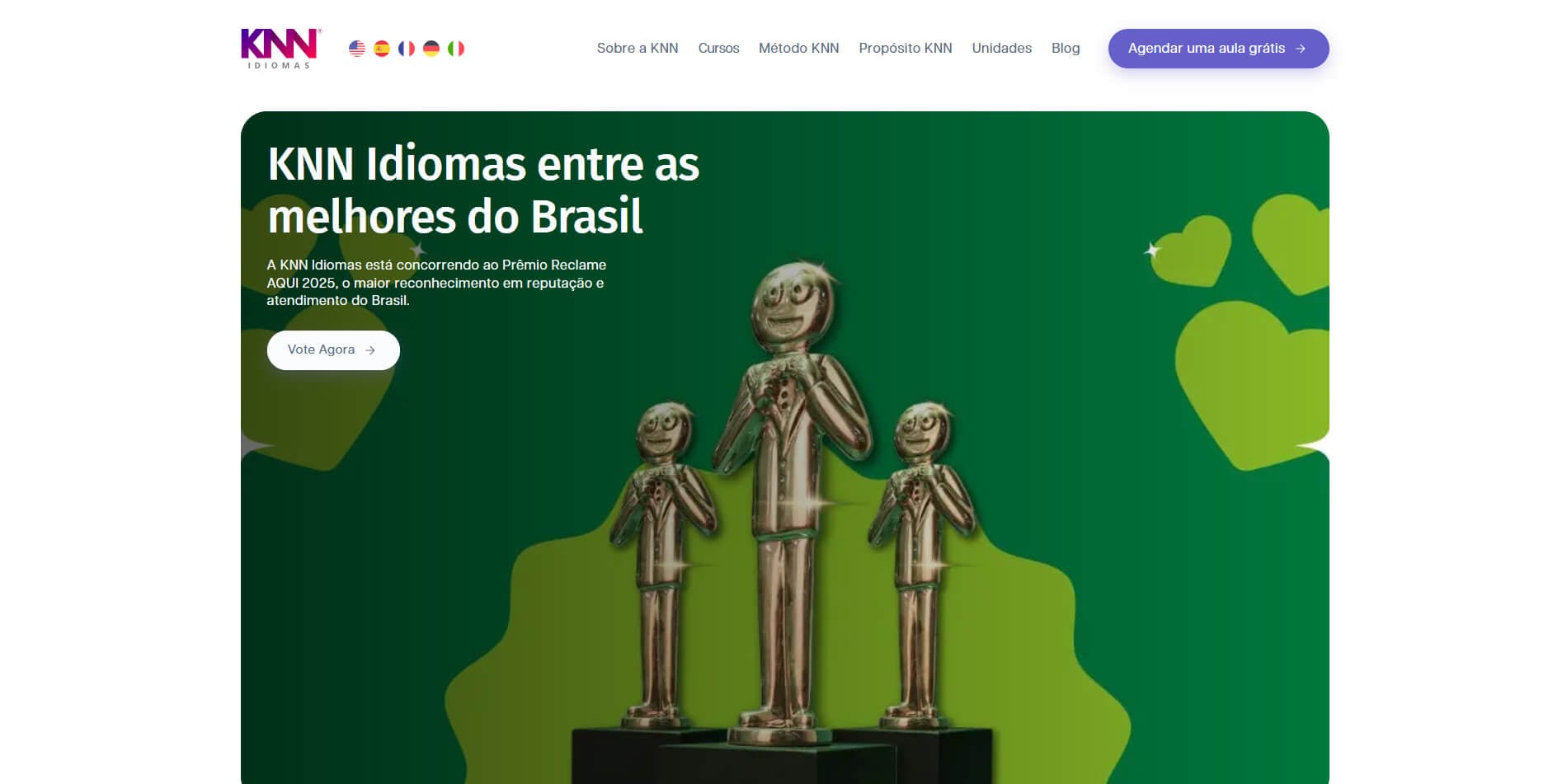 landing page do premio reclame aqui da knn idiomas