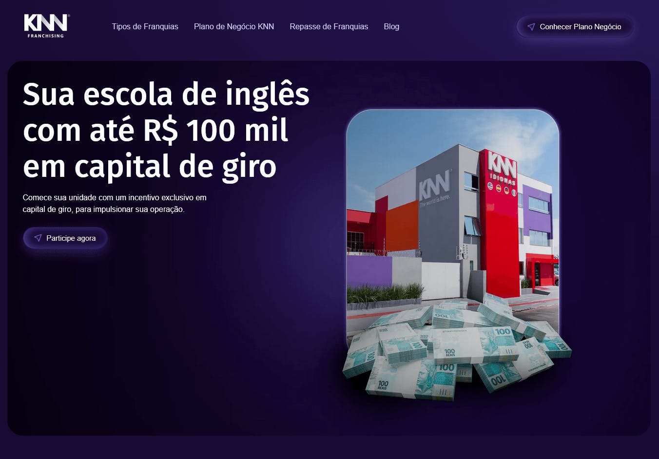 Página da campanha de 100 mil reais de capital de giro da KNN