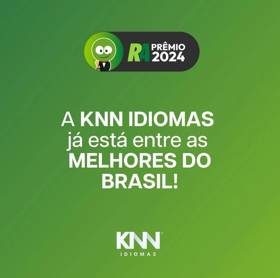 Arte da indicação da KNN Idiomas para o Prêmio Reclame Aqui 2024.