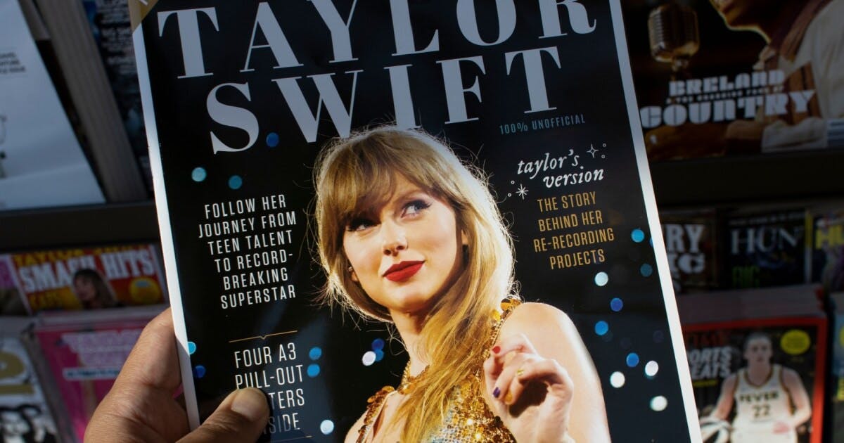 Foto de uma revista com a cantora Taylor Swift na capa.