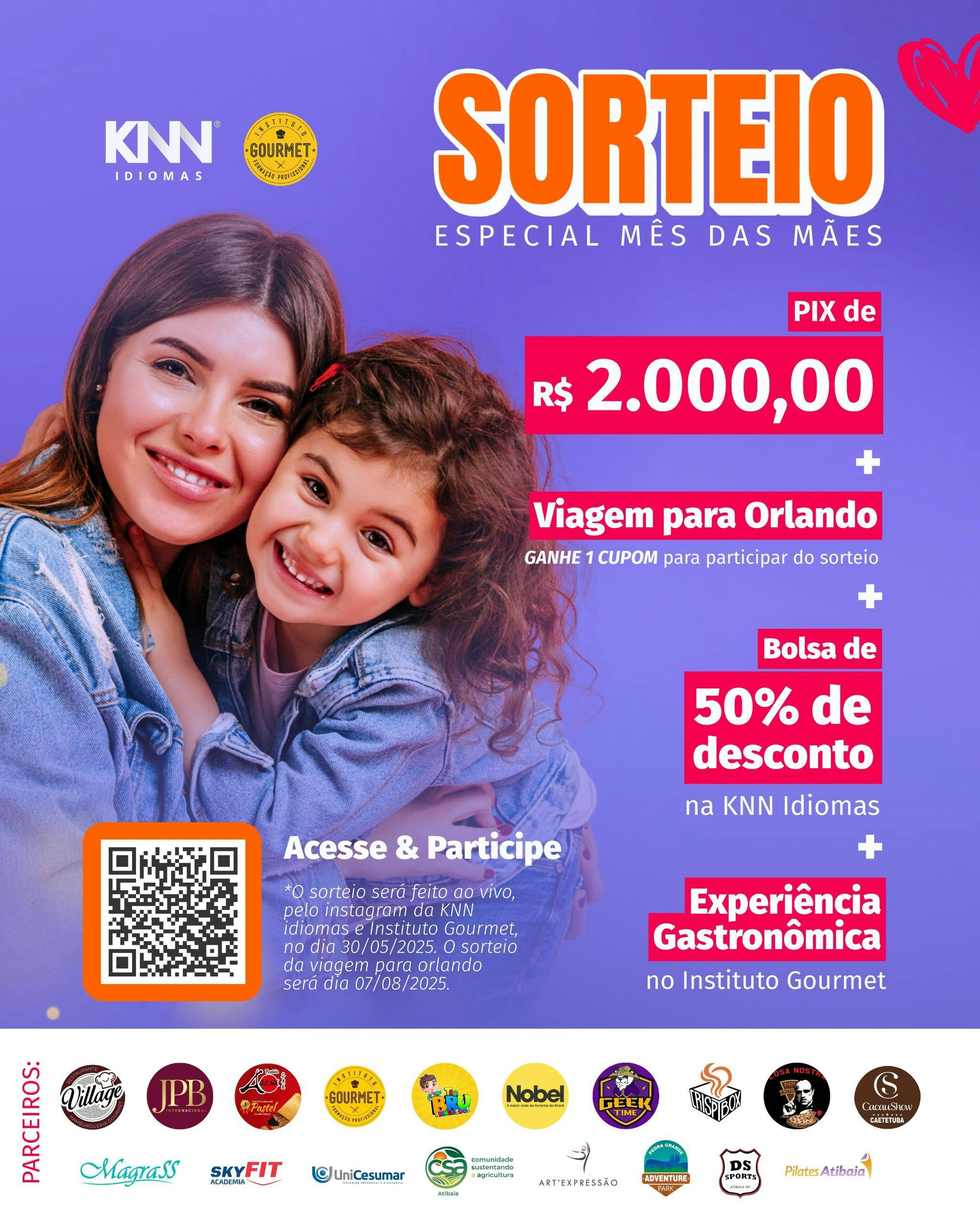 Foto da arte da parceria da KNN Idiomas Atibaia com 20 empresas locais.