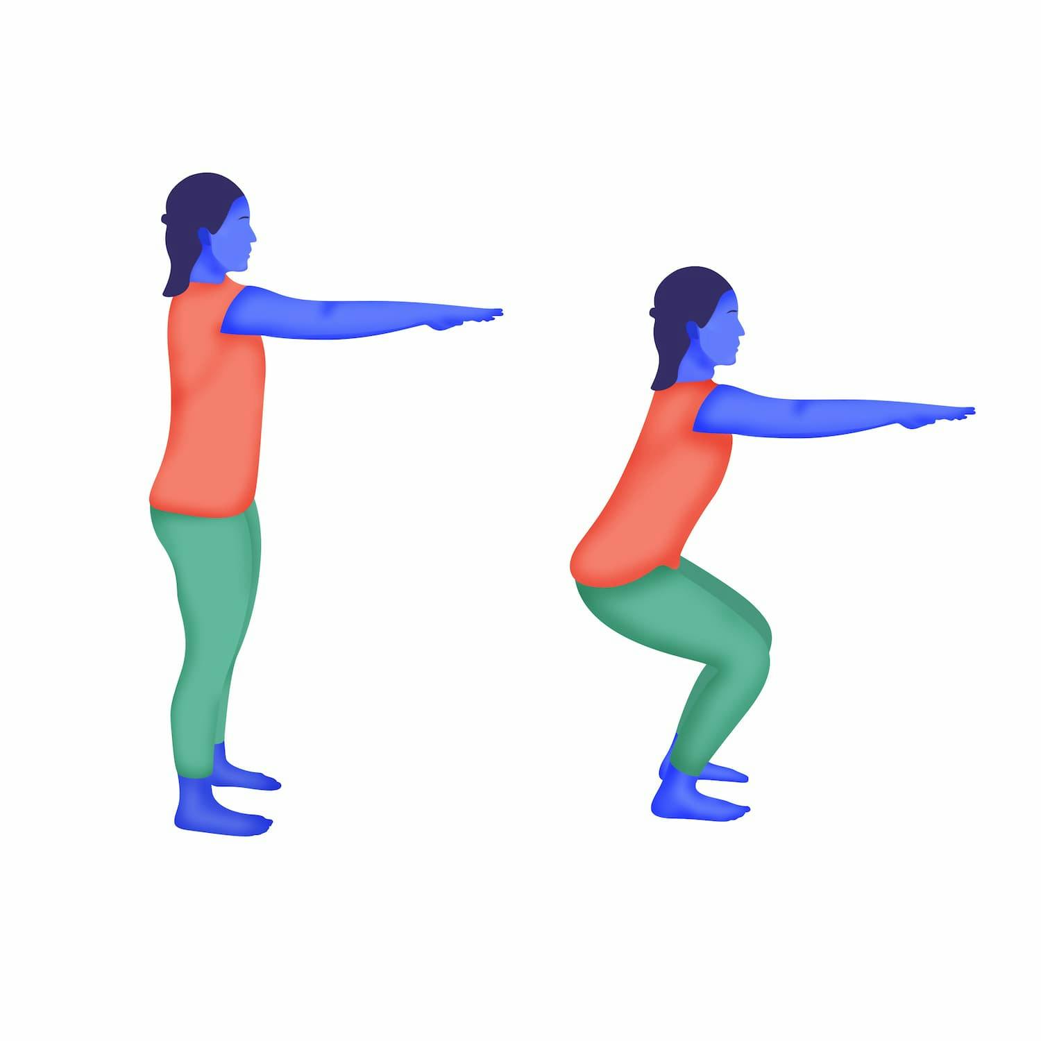 Två kvinnor, en med böjde ben