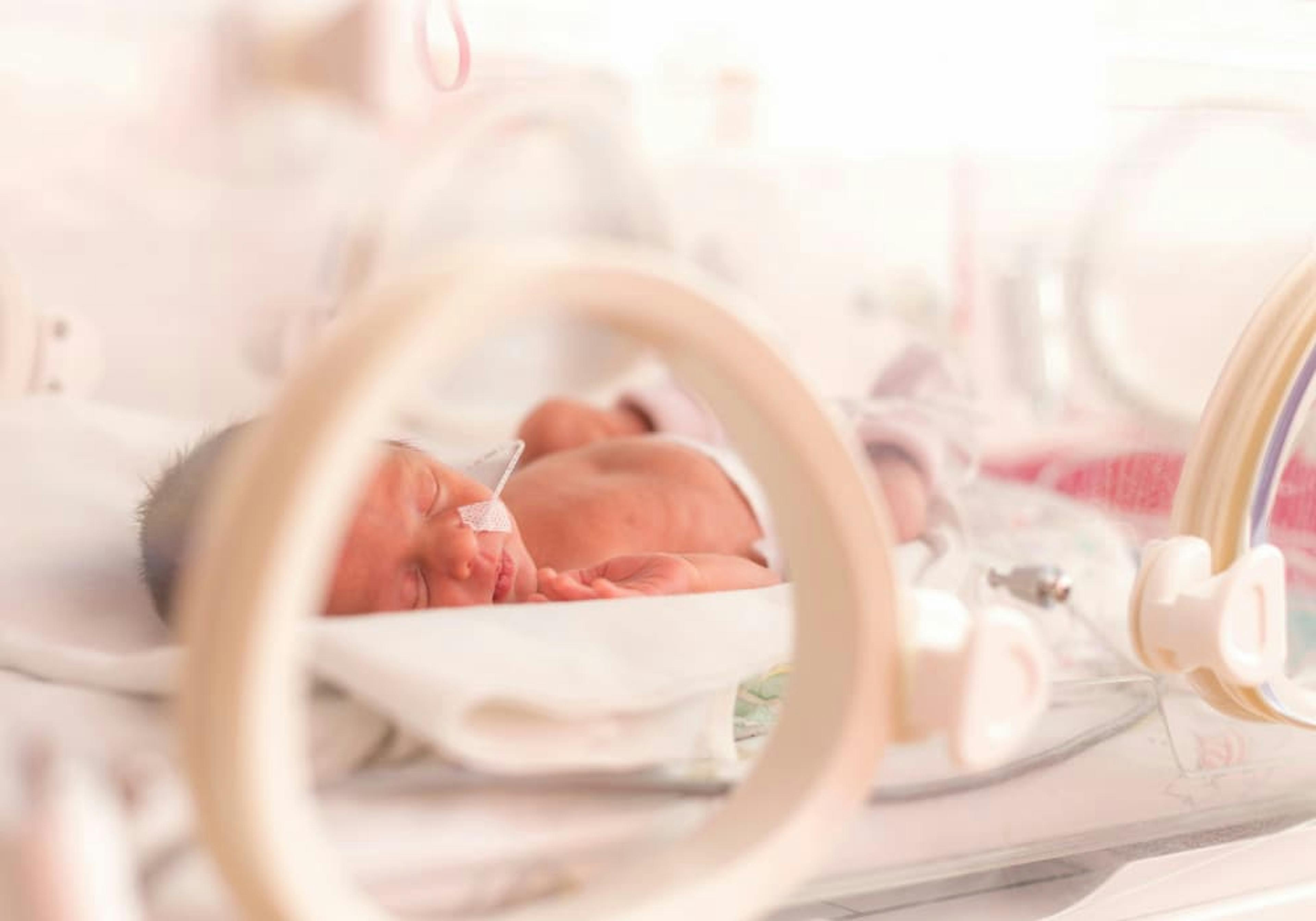 Nyfödd bebis som ligger i kuvös
