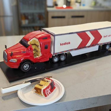 Cake in the shape of the Kodiak truck