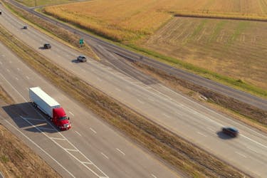 Drone image of the Kodiak truck on highway