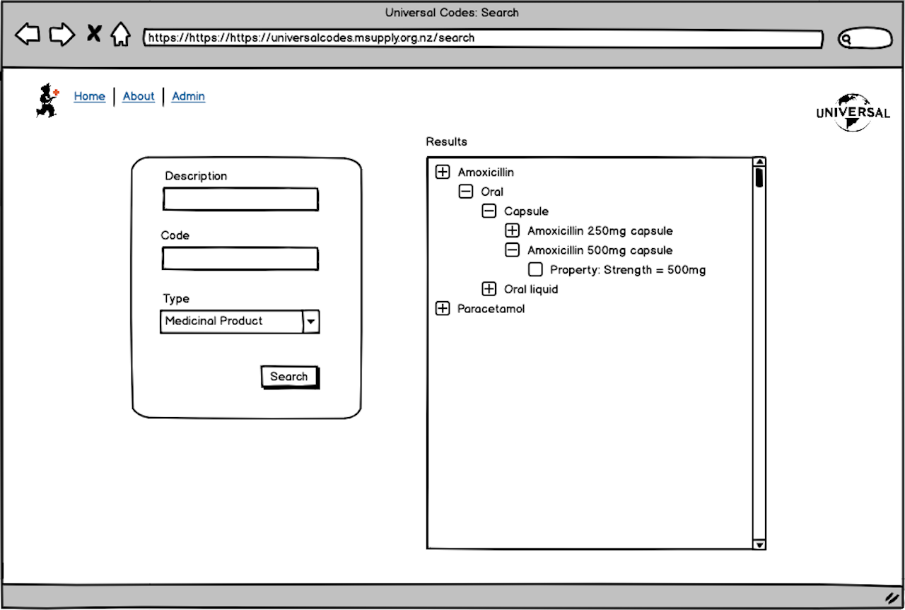 Sustainable solutions - Universal code server - Product search - Wireframe