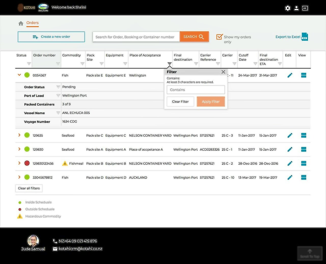 Kotahi - Web application - Order list