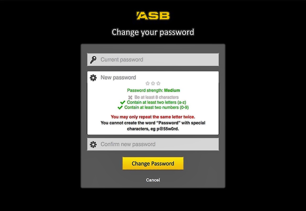 ASB Bank - Single Sign On - Change password