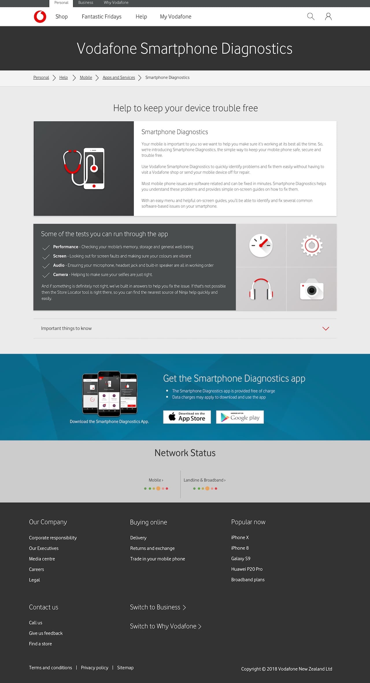 Vodafone-NZ - Diagnostics page