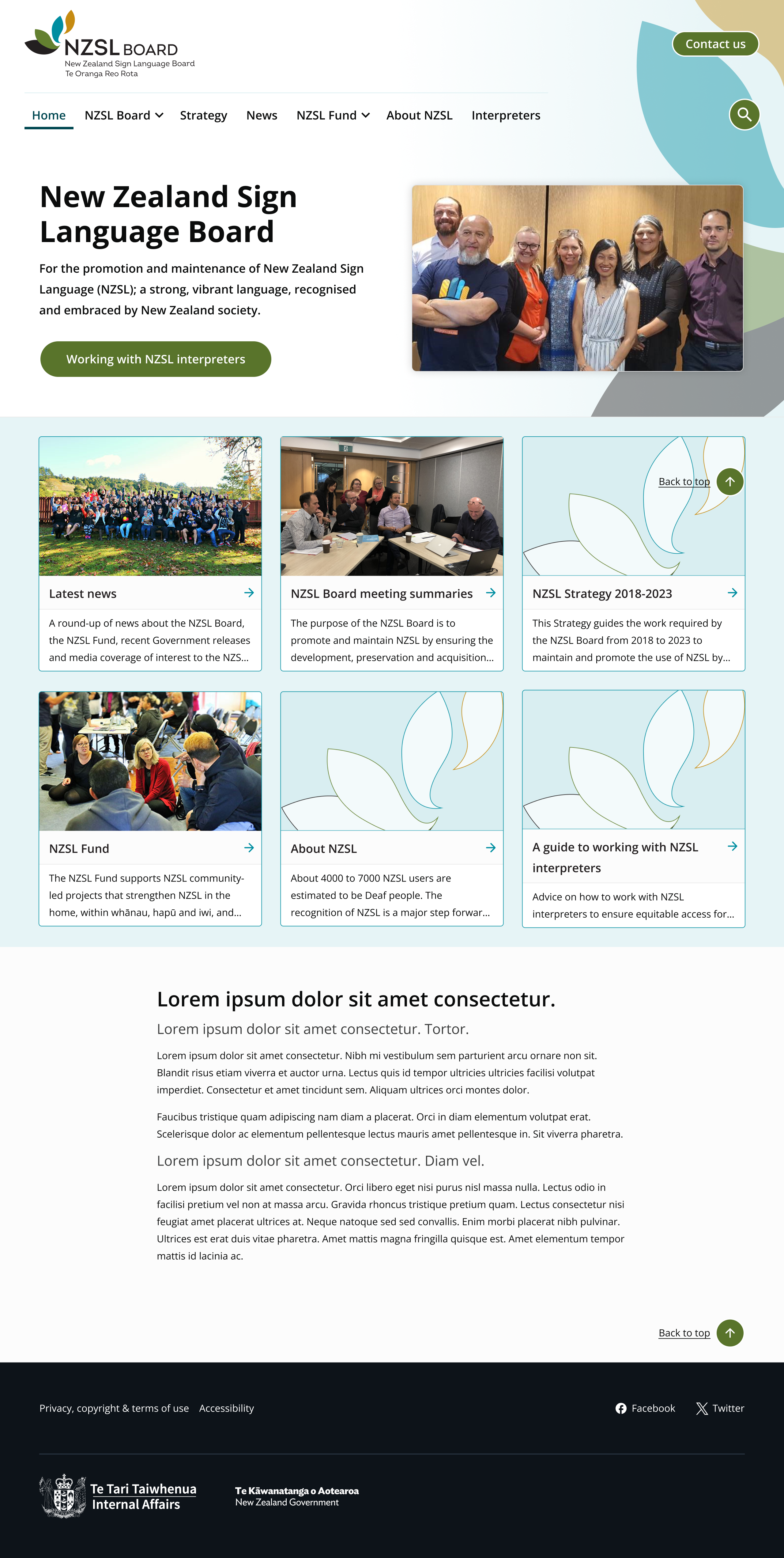 New Zealand Sign Language Board -  Landing page - Screenshot