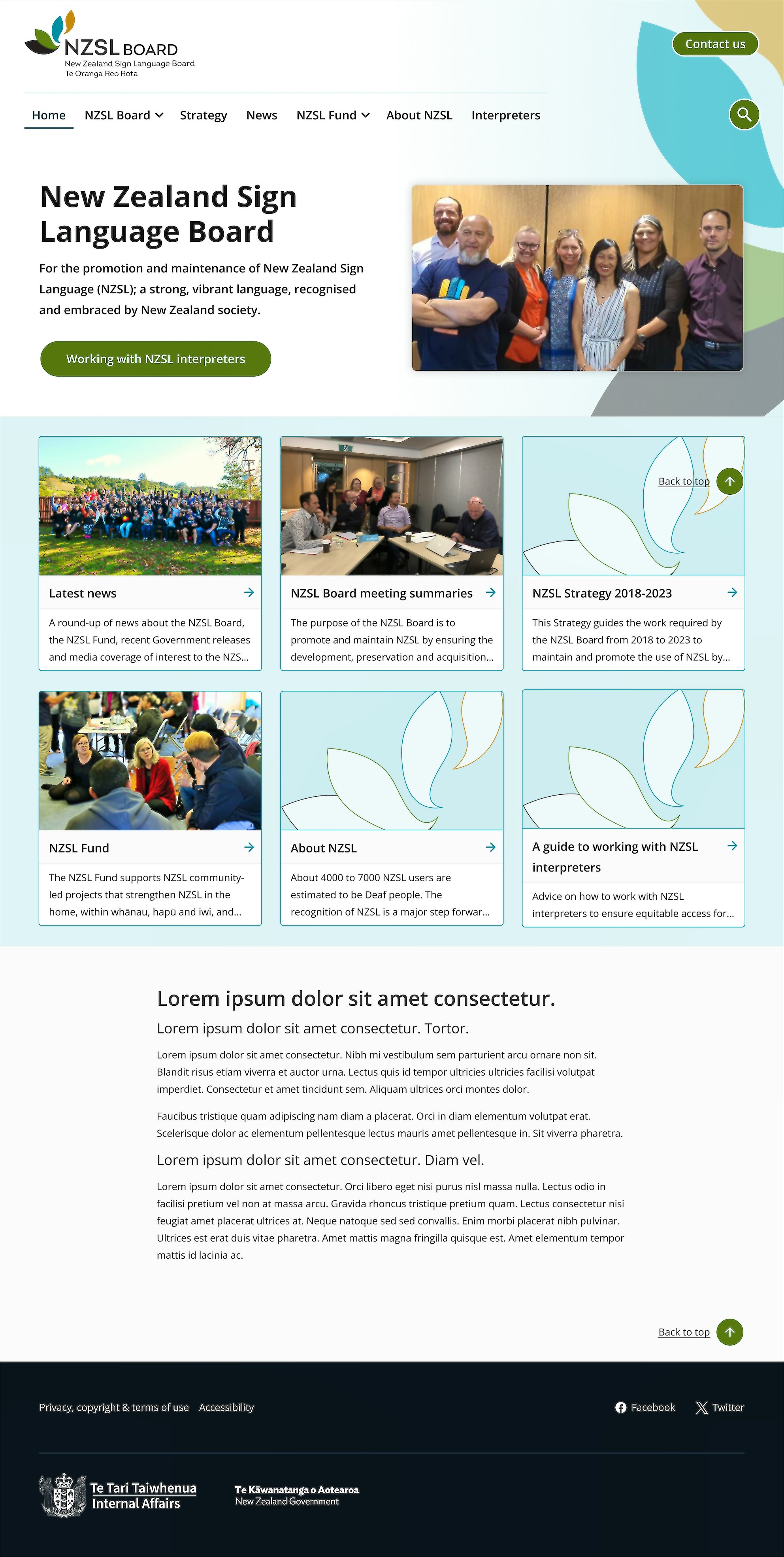 New Zealand Sign Language Board - Landing page - Screenshot