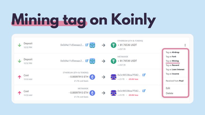 Mining tag on Koinly
