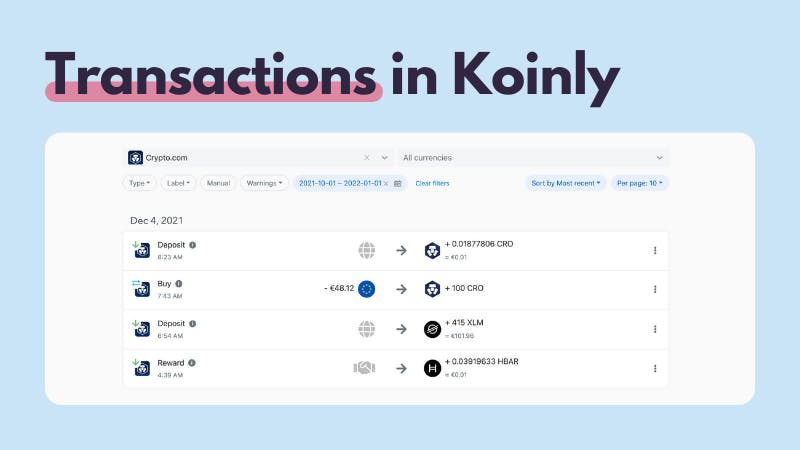 Crypto.com transactions in Koinly