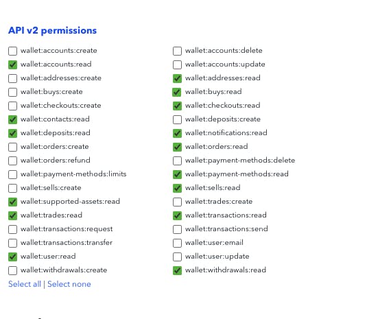 Coinbase API permissions