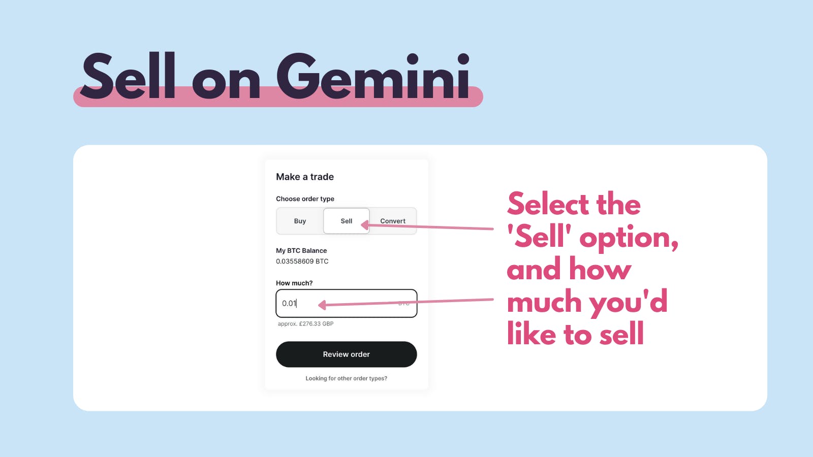 can you sell btc on gemini