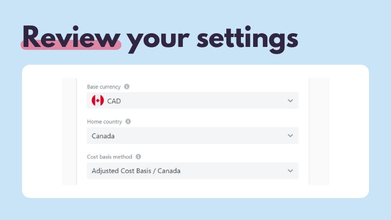 Canada Settings Koinly