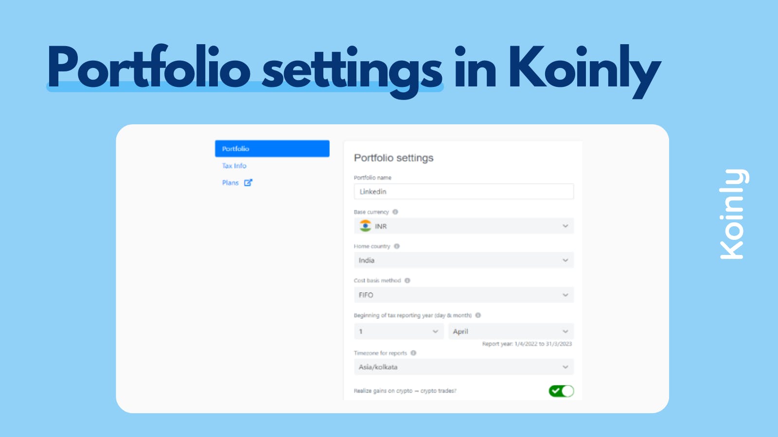 Portfolio settings Koinly