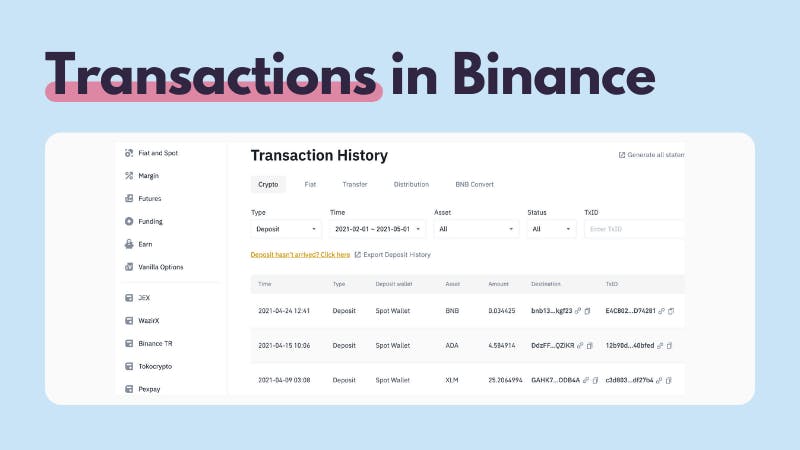 Binance transaction history example