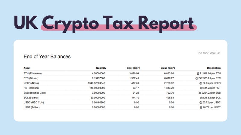 UK crypto tax report end of year balances