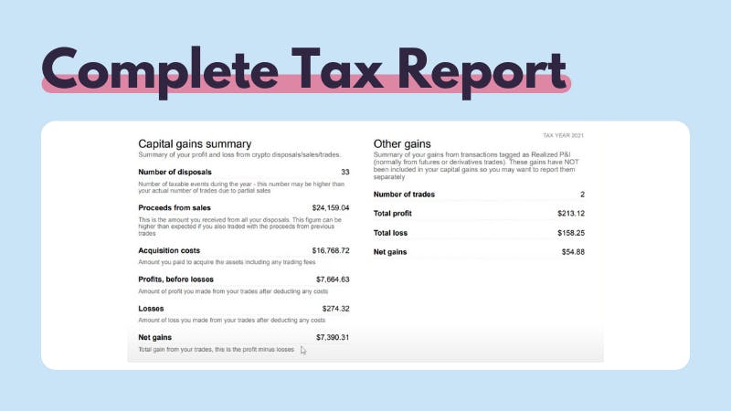 Copy sections from your Capital Gains Summary in your Complete Tax Report