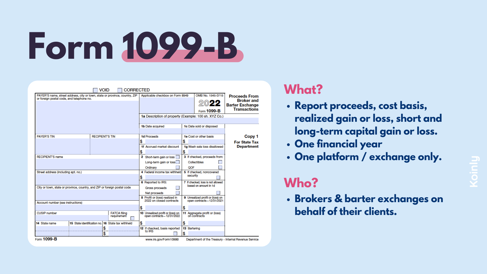 IRS Crypto 1099 Form: 1099-K Vs. 1099-B Vs. 1099-MISC | Koinly