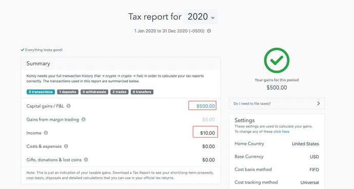 Koinly cryptocurrency tax report