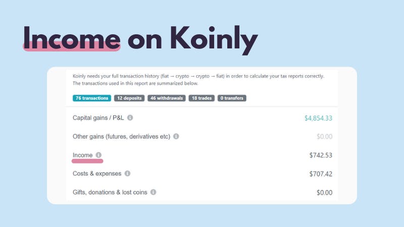 Income summary on Koinly