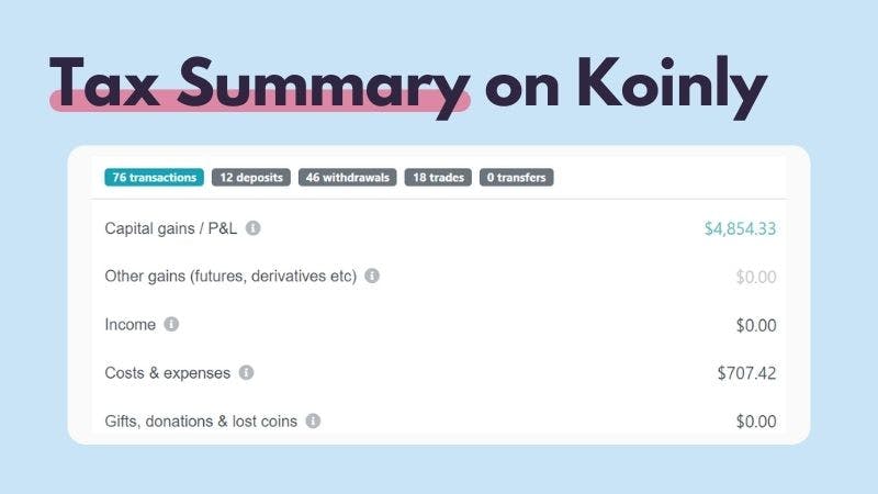 Koinly crypto calculator - tax summary on Koinly