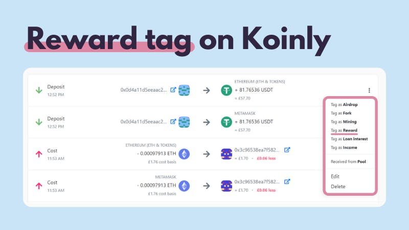 Reward tag Koinly