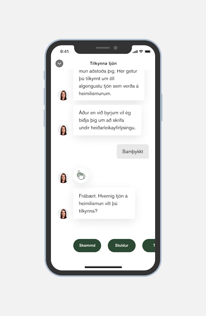 Screenshot of a conversation with Vádís in TM app