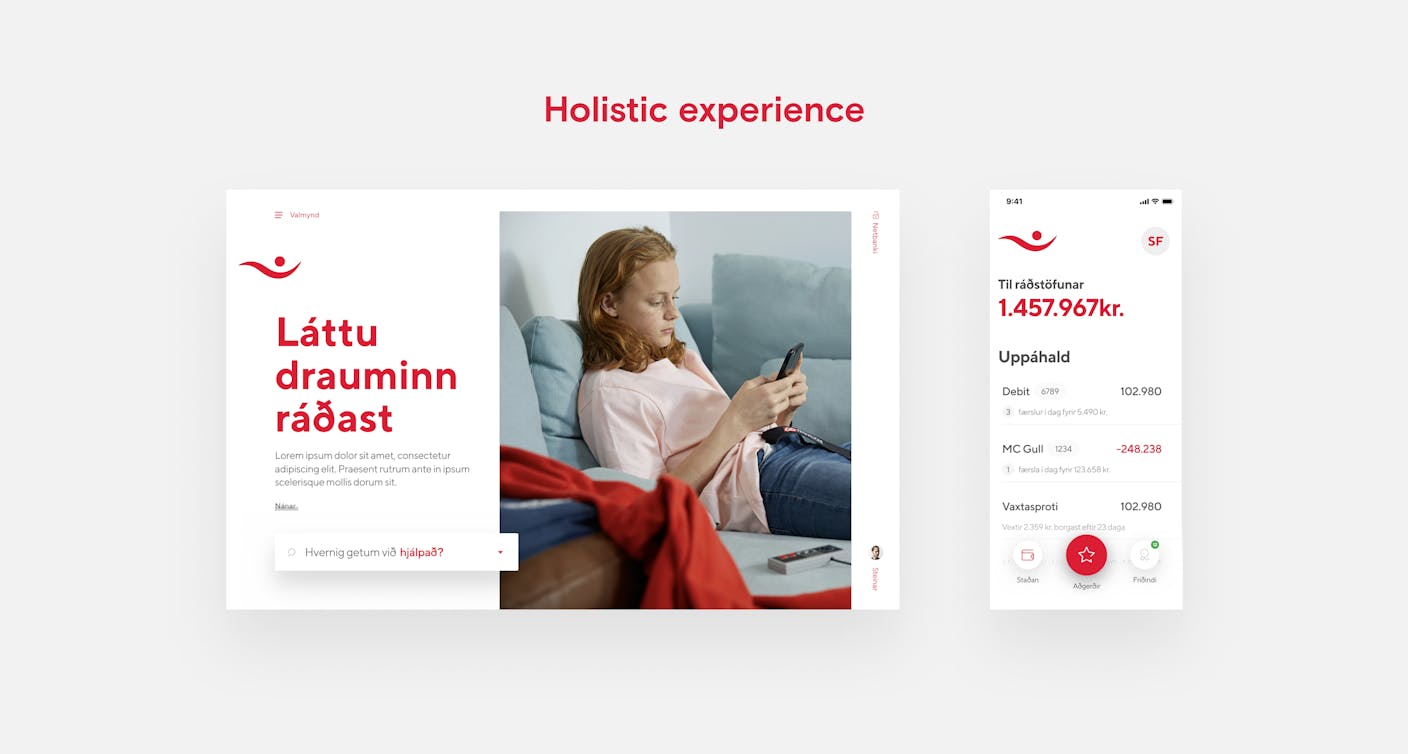 screenshots of íslandsbanki web and the app