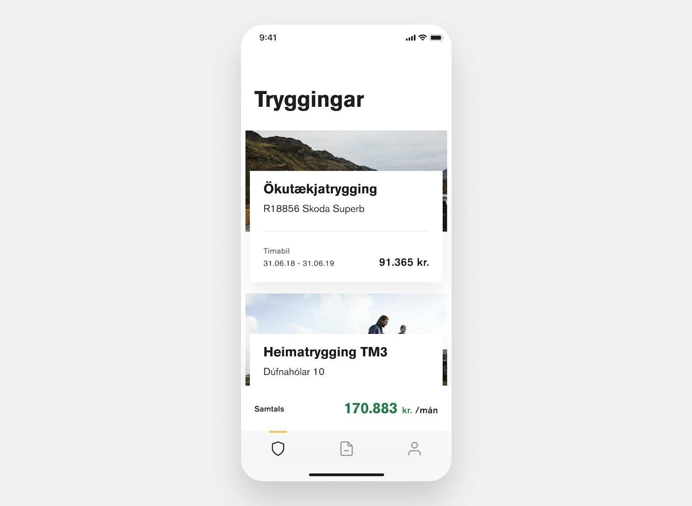 Screenshot of TM app for insurance