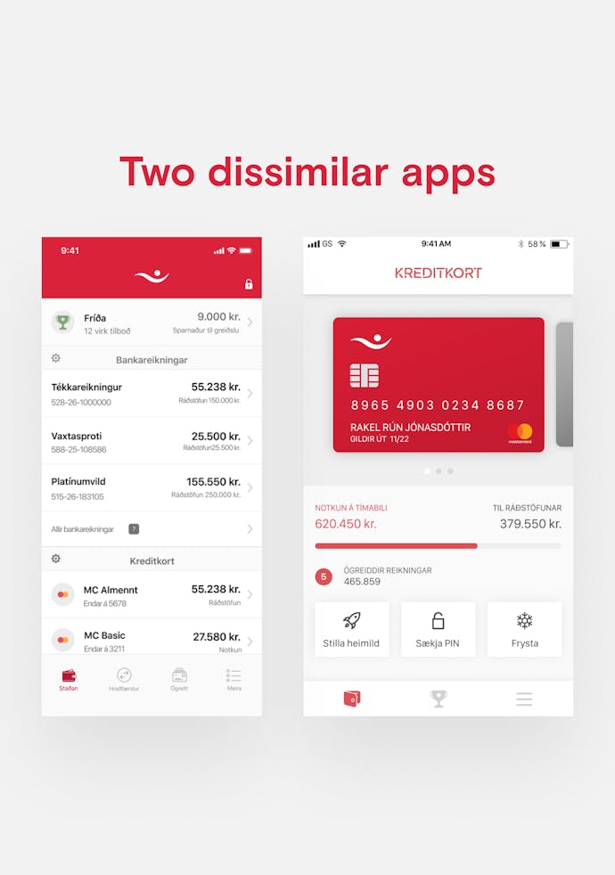 two screenshots of íslandsbanki app