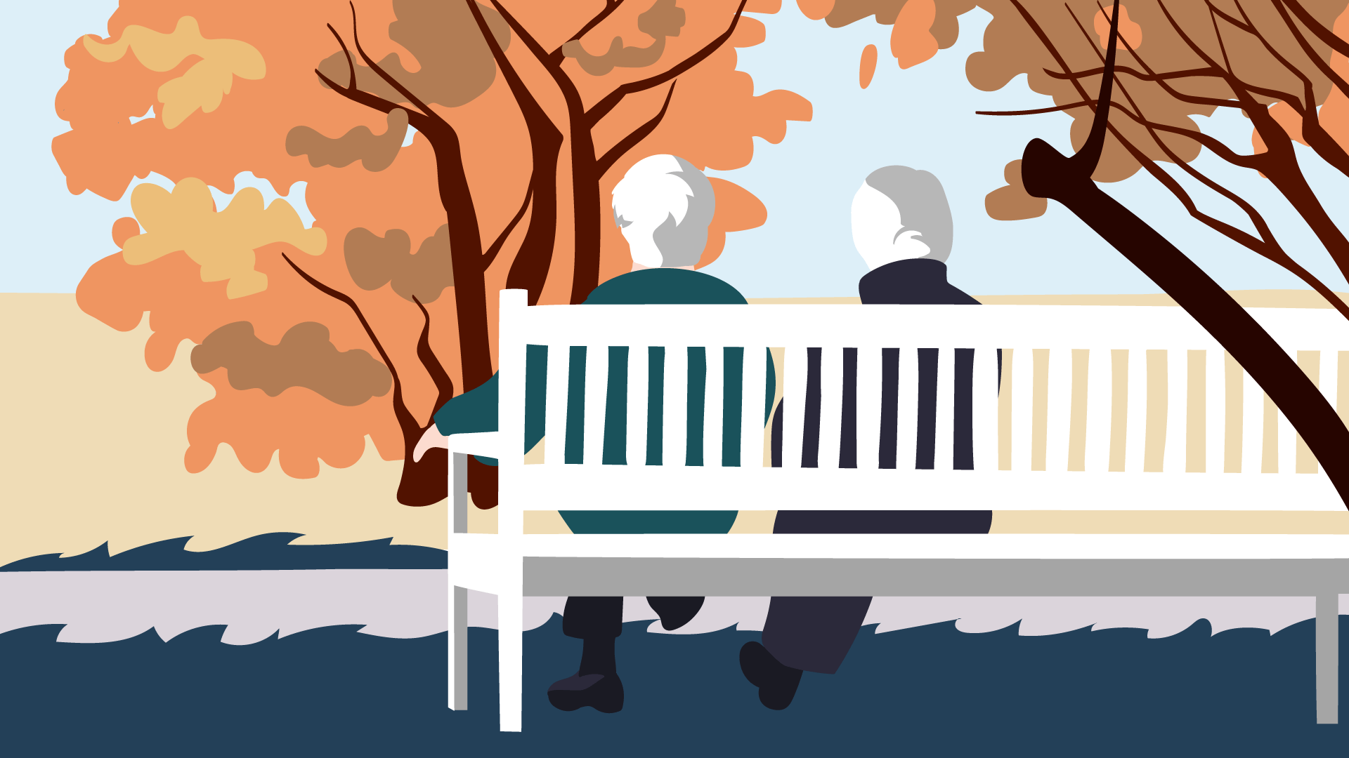 Pärchen auf einer weißen Parkbank sitzend, spricht über die Senkung der gesetzlichen Krankenkassen-Beiträge für Selbständige.