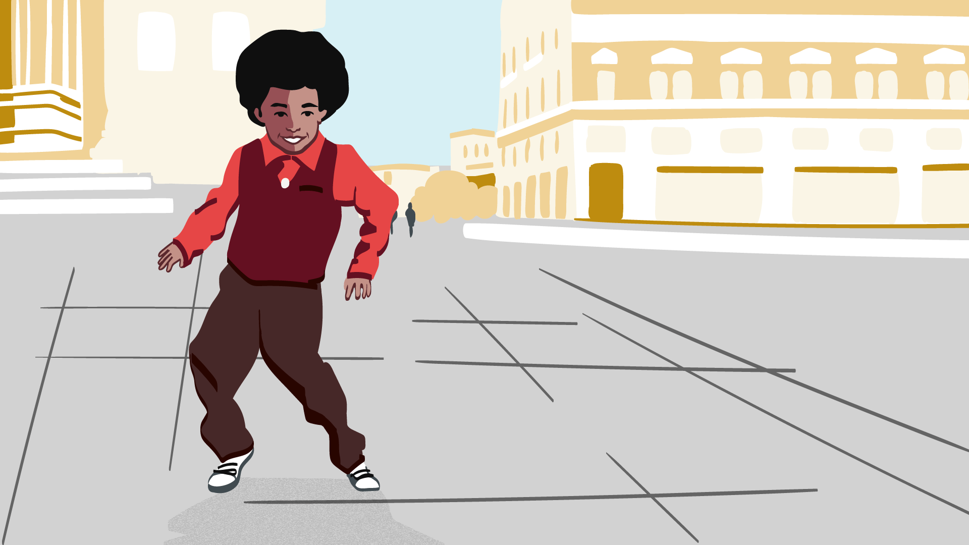 Мальчик с черными волосами танцует на улице, чтобы объяснить социальные медиа платформы Instagram.