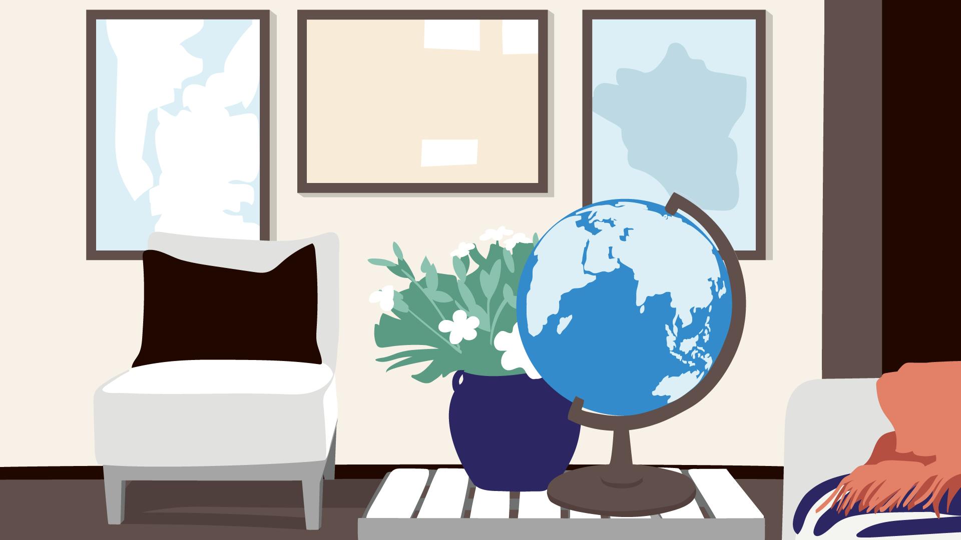 Globus und Bilder mit Landkarten für die Visualisierung von Finanzgeschäften ins Ausland.