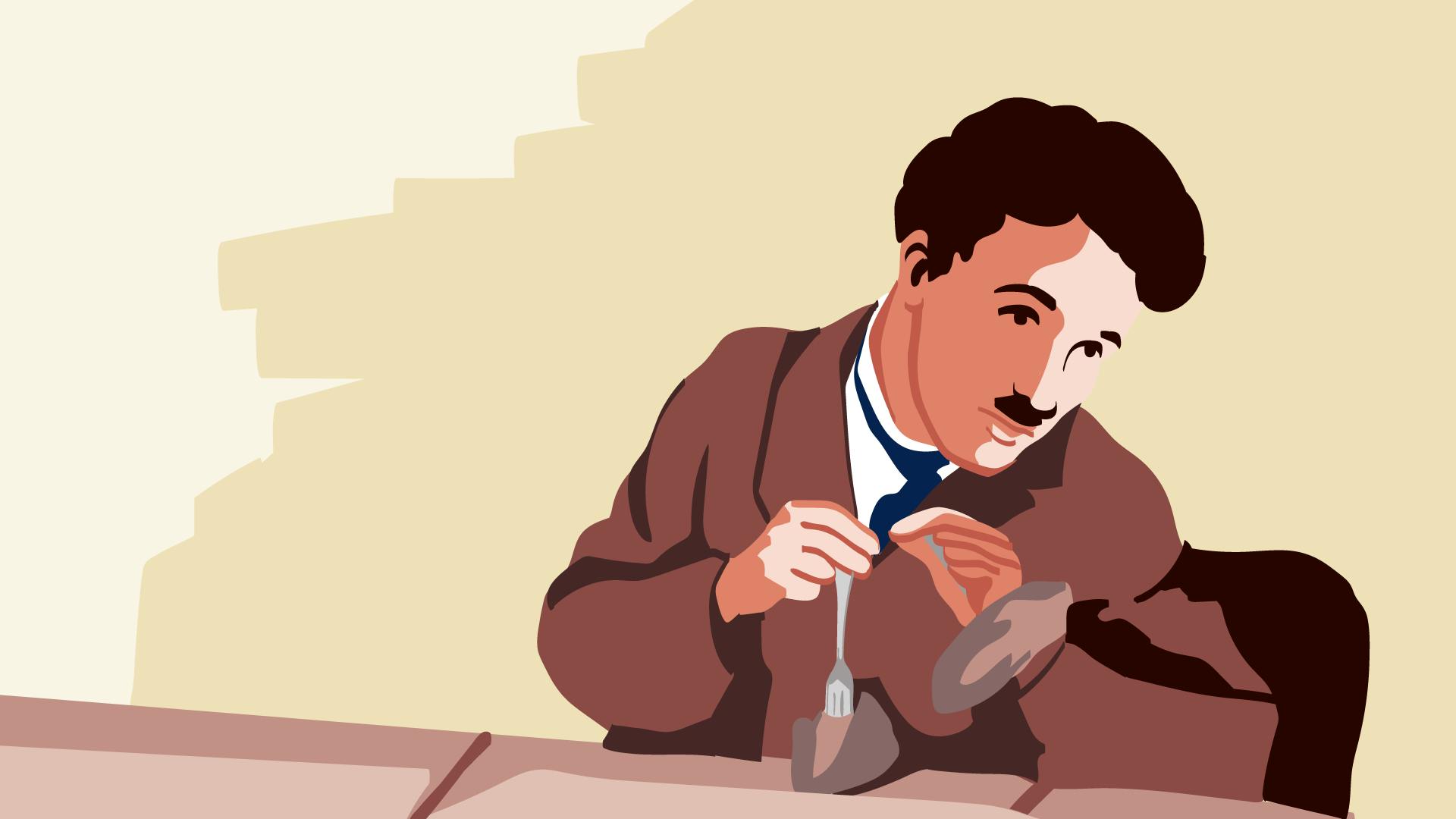 Charley Chaplin Illustration mit brauner Jacke - Sozialversicherungsausweis früher und heute.