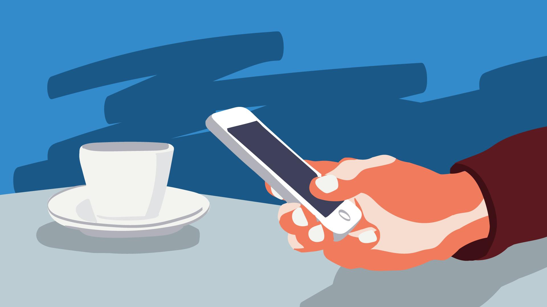 Ausgestreckte Hand eines Geschäftsmannes, die am Smartphone prüft, wie mit Instagram Geld verdient werden kann.