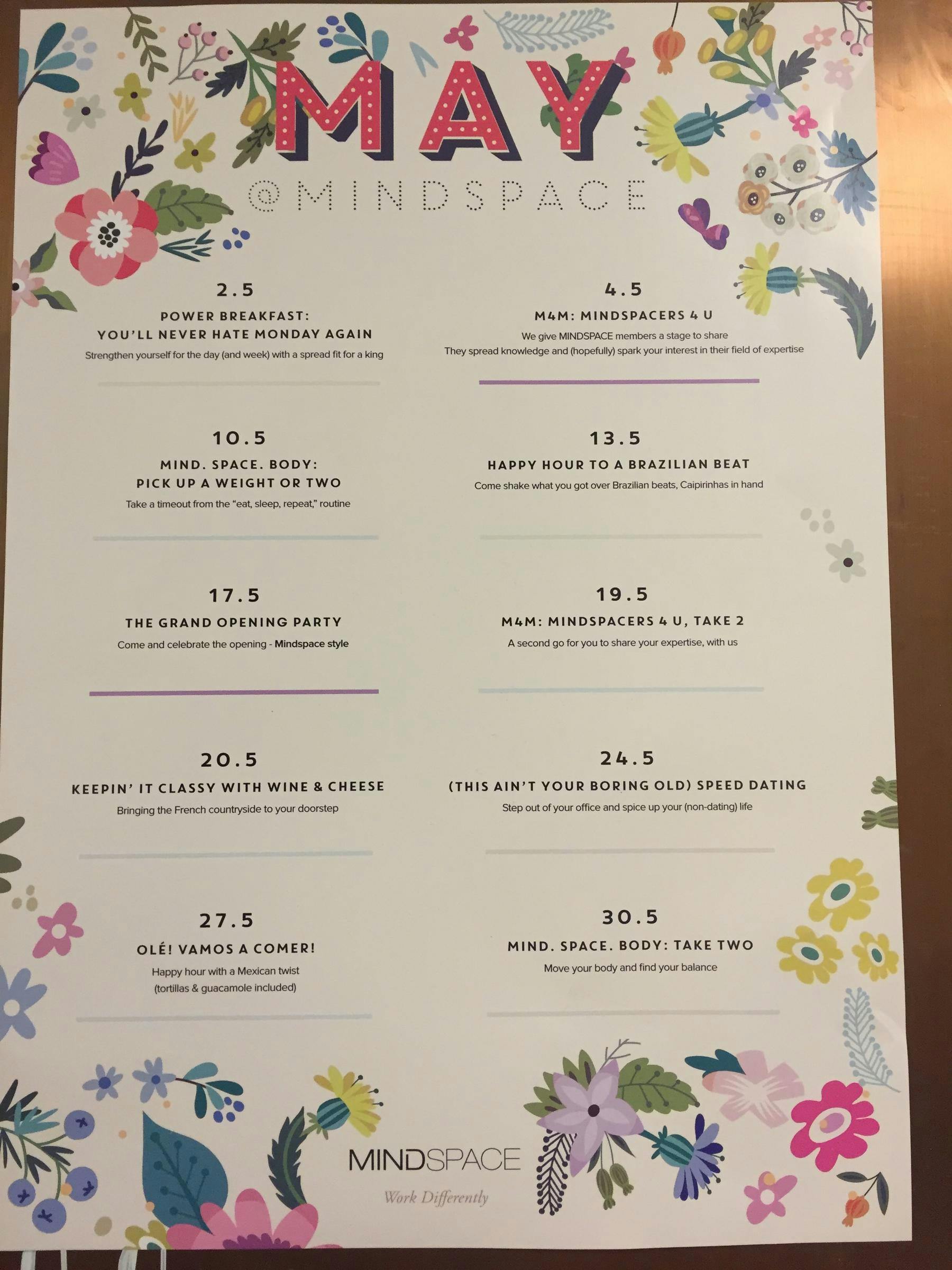 Mindspace May events poster