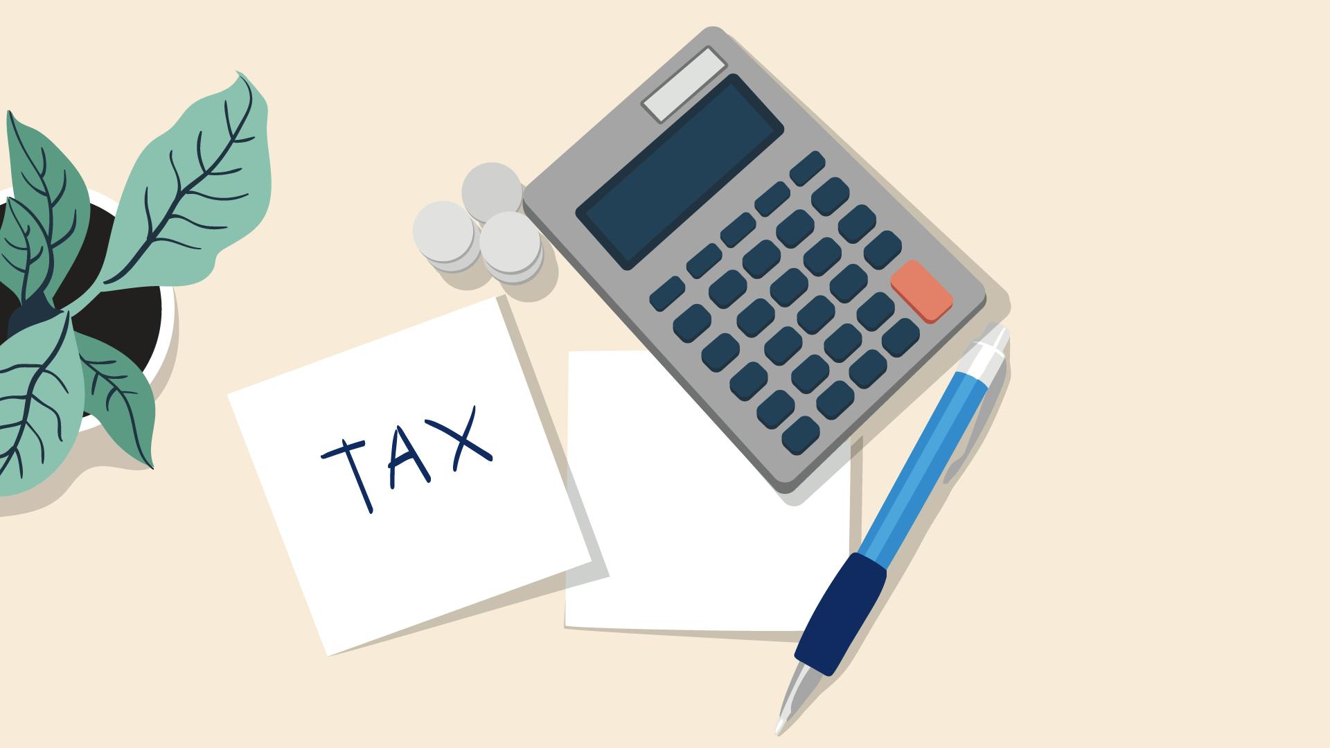 Taschenrechner, Kugelschreiber und weißes Papier zur Visualisierung der Kosten, die du von der Steuer absetzen kannst.
