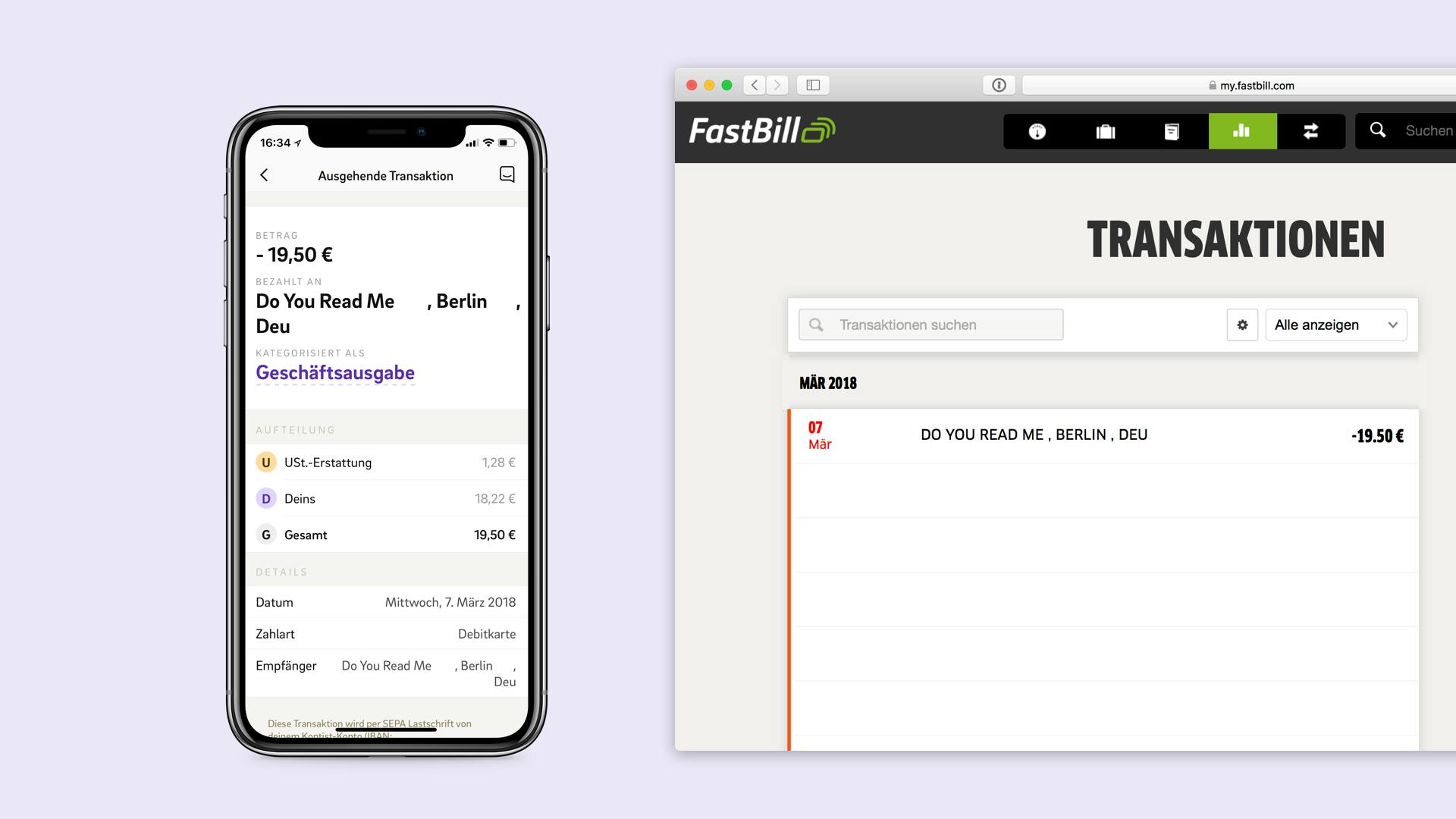 Transaktion in Kontist und Fastbill