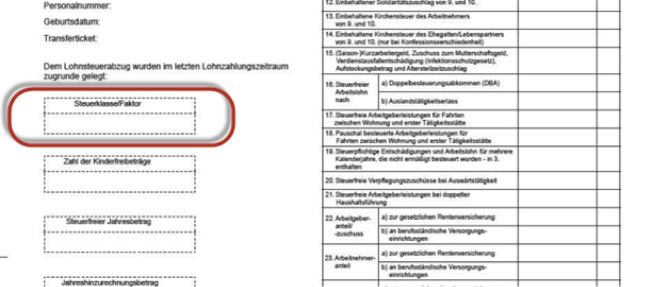 Ausdruck der elektronischen Lohnsteuerbescheinigung inkl. Nennung der Steuerklasse.